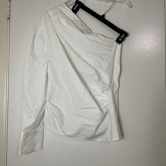 NEW! ZARA ASYMMETRIC POPLIN WHITE TOP ONE SHOULDER size Medium - Picture 3 of 6